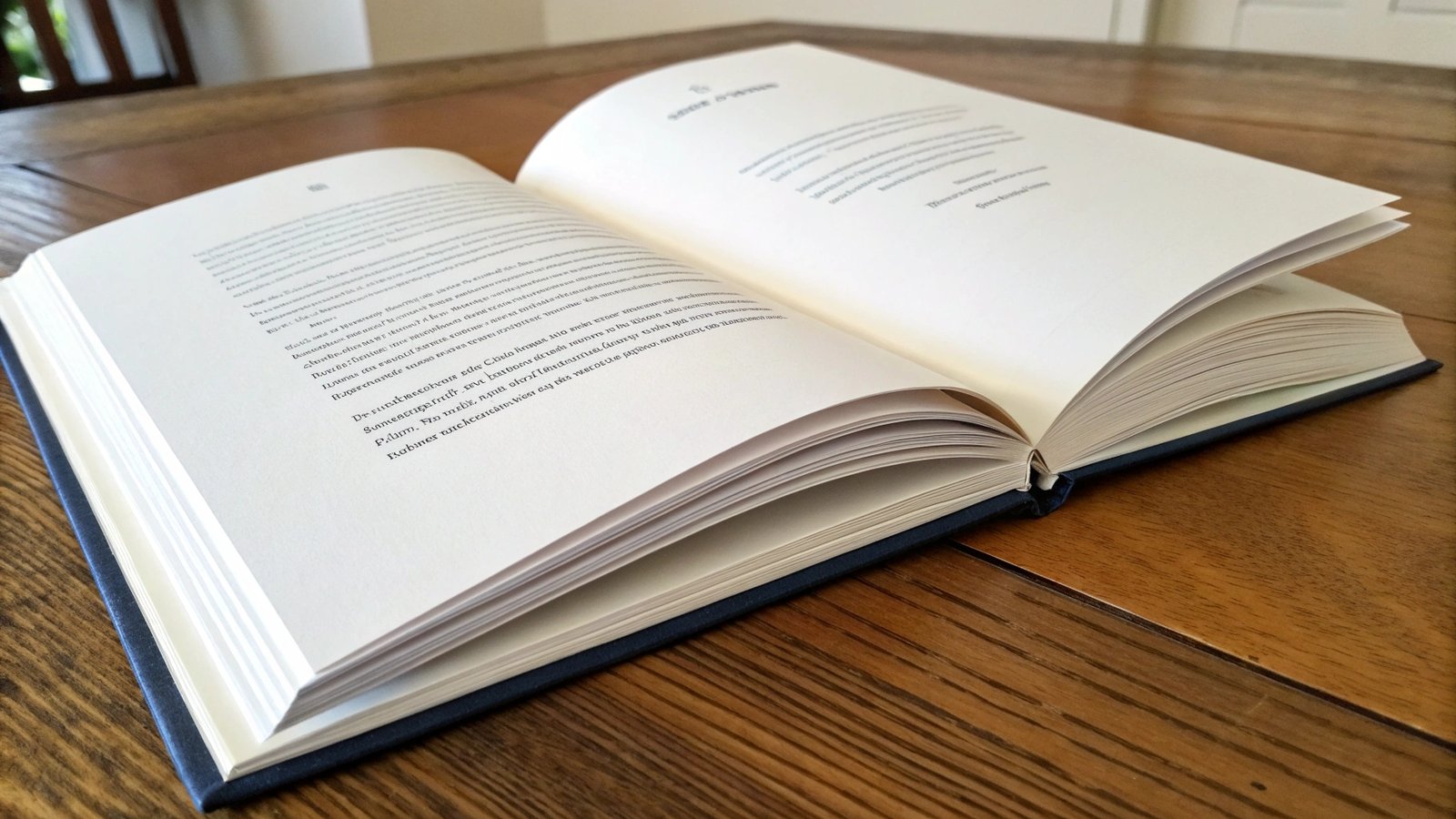 A perfectly bound book lying open and flat