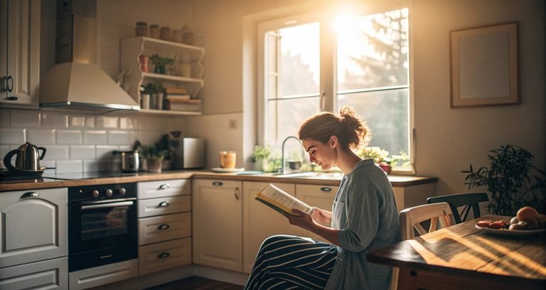 a-30s-years-old-young-lady-reading-a-cookbook-with