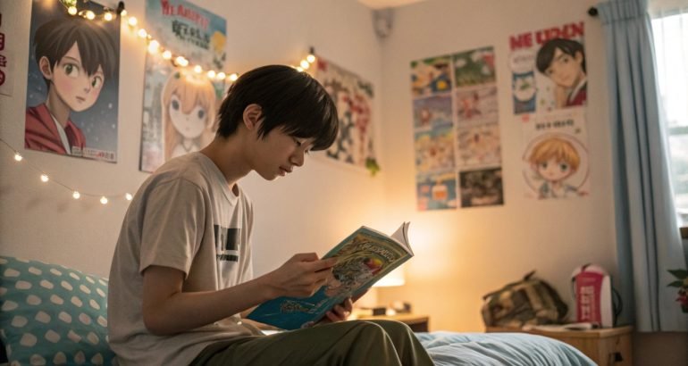a-teenager-boy-reading-a-manga-book-in-his-bedroom